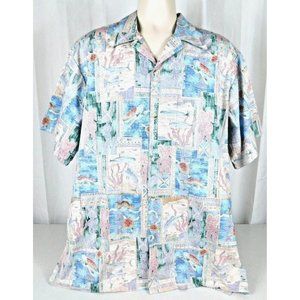 Go Barefoot Reverse Print Hawaiian Shirt XL -Tall Pocket Multi Color 100% Cotton